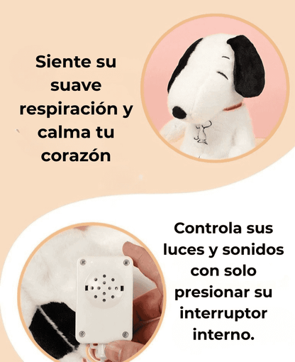Peluche calmante con respiración realista, luz suave y sonido relajante inspirado en Snoopy