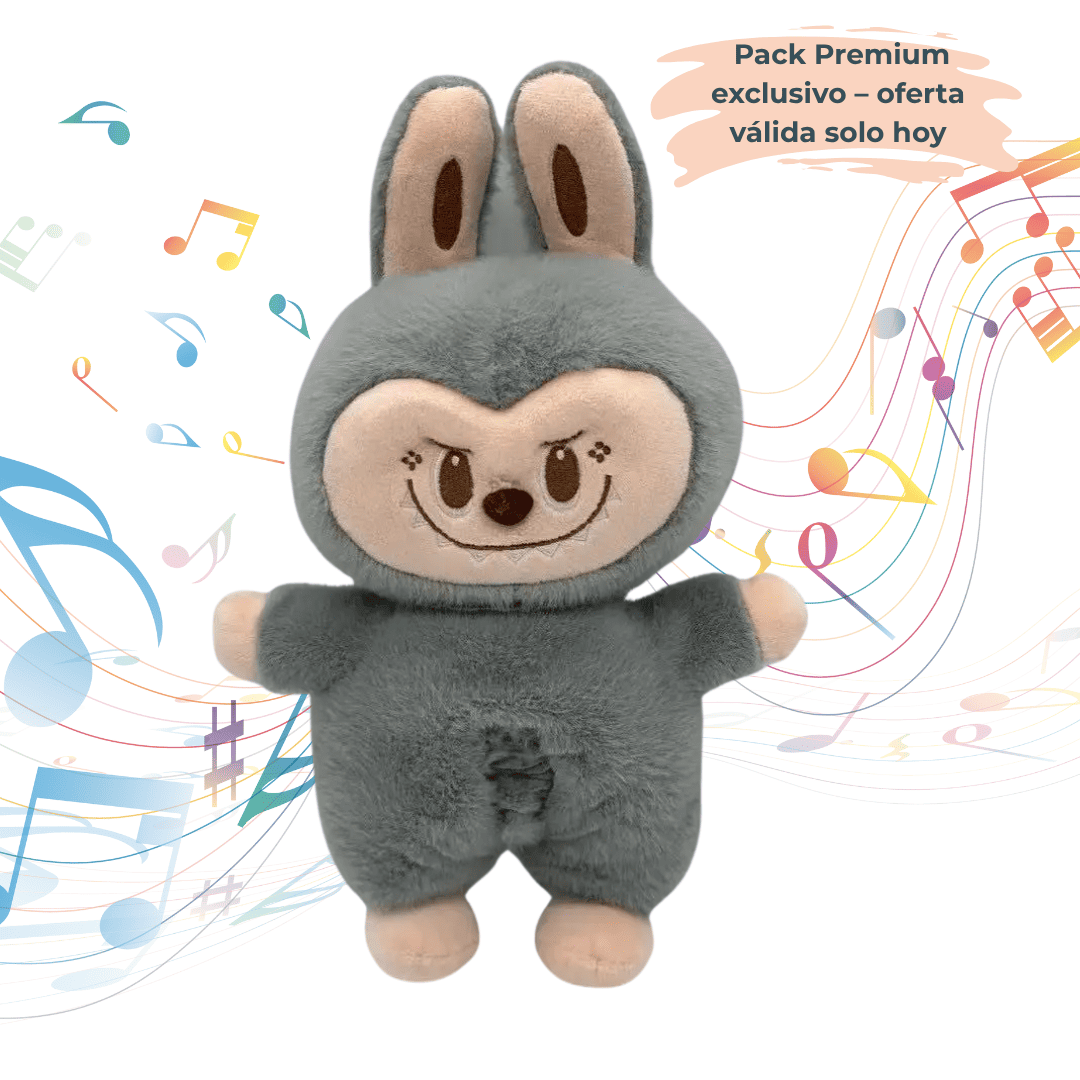 Peluche antiansiedad inspirado en Labubu con sonido y respiración realista.